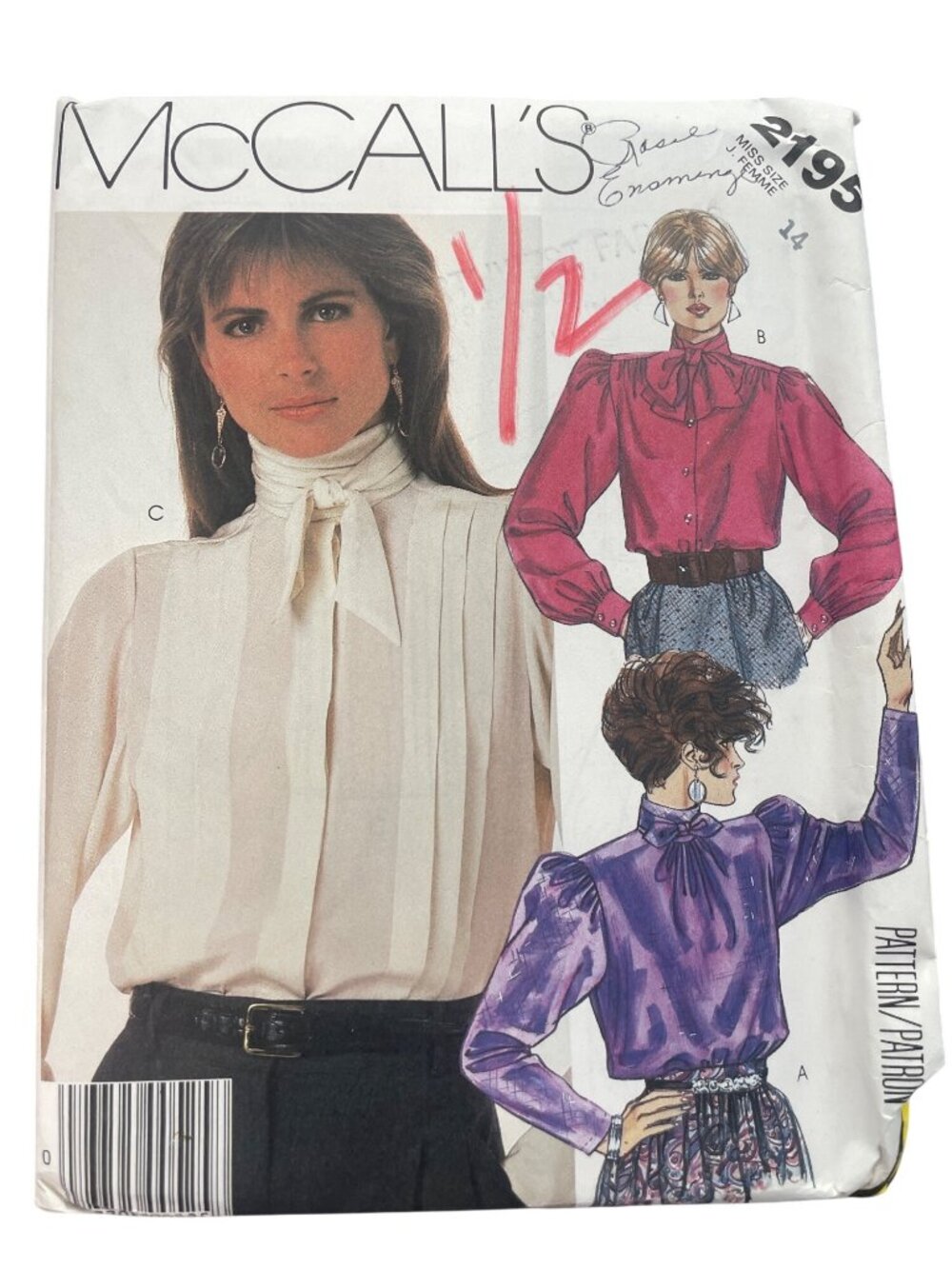 Vintage 80s McCall’s 2195 Sewing Pattern Size 14 Misses Blouse Dressmaking UNCUT